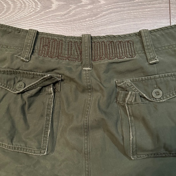 Hollywood Brand Embroidered Baggy Army Y2K Distressed Cargo Shorts - Picture 3 of 5